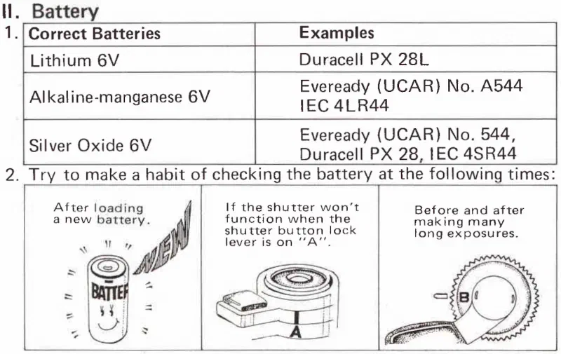 Compatible Canon AE-1 Batteries as listed in the official manual. Compatible Canon AE-1 Batteries as listed in the official manual.