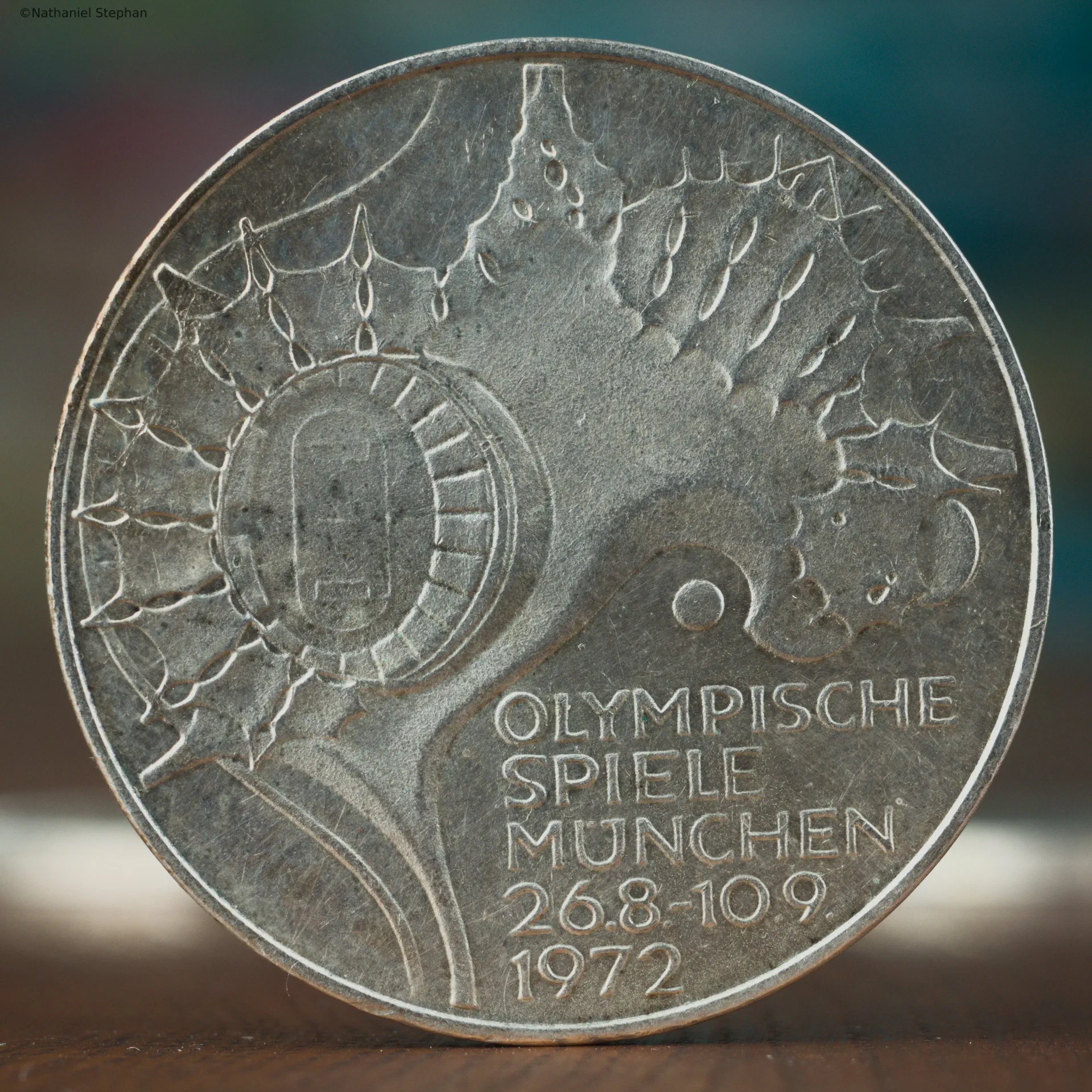 German 10 Mark Coin – 1972 Munich Olympics – Obverse Obverse of the German 10 Mark silver coin commemorating the 1972 Munich Olympics