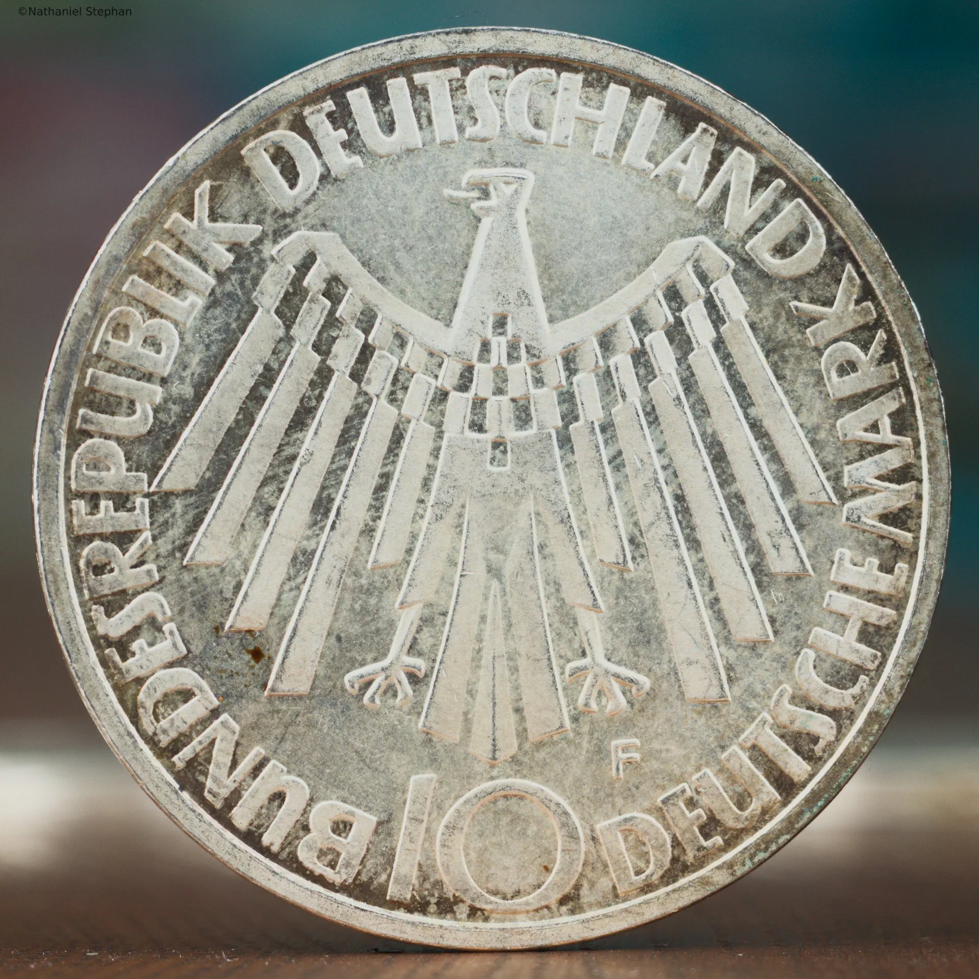 German 10 Mark Coin – Spiele der XX. Olympiade in Deutschland – Reverse Reverse of the German 10 Mark silver coin inscribed Spiele der XX. Olympiade in Deutschland commemorating the 20th Olympic Games