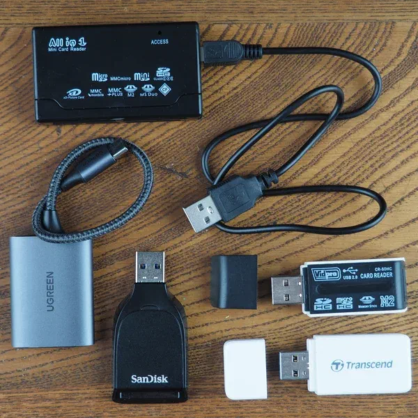 Collection of memory card readers for SD, miscroSD, and CF. Collection of memory card readers for SD, miscroSD, and CF.