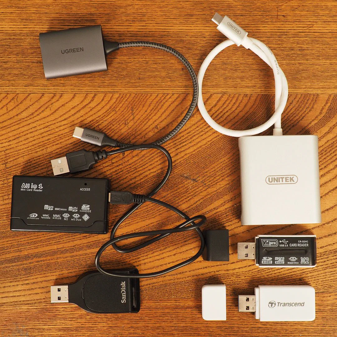 A variety of different SD memory card readers.