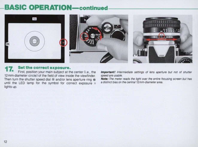Viewfinder showing shutter speed and aperture.