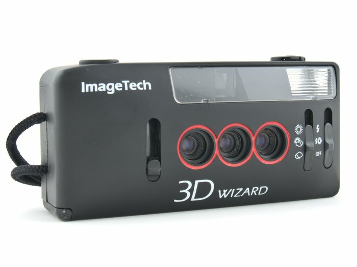 ImageTech 3D Wizard is a 3D camera with 3 lenses. It is the same as the Kalimar 3D Wizard. Both cameras produce 3 pictures than can be used to make 3D gifs or 3-dimensional lenticular prints.