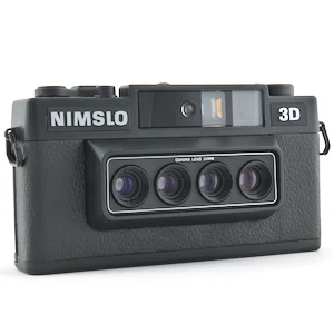 The Nimslo 3D camera is the original and still the best 4 lens camera. The Nimslo was designed to produce 3D lenticular prints. It uses 35mm film and the photos can be used to make animated 3D gifs.